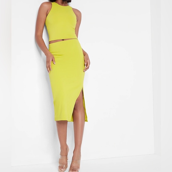 Express Lime Green High Waisted Body Contour Midi Skirt - Picture 1 of 7
